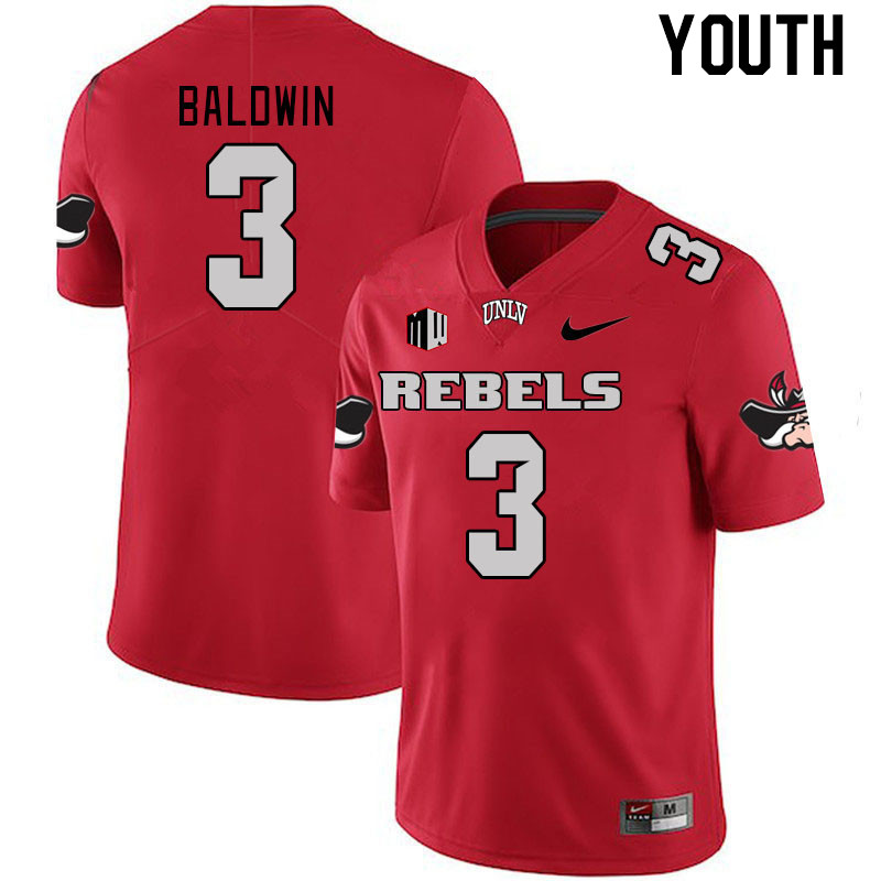 Youth #3 Johnathan Baldwin UNLV Rebels 2023 College Football Jerseys Stitched-Scarlet